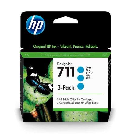Cartucho de Tinta HP 711 3 Pack Cian para Impresora Designjet